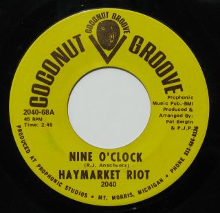 Haymarket Riot Nine O’clock 7” 45 1960s Michigan Garage Rock On Coconut Groove