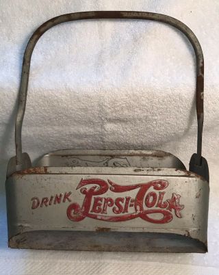 Vintage 1940s Drink Pepsi:cola Double Dot Metal Bottle Carrier Caddie