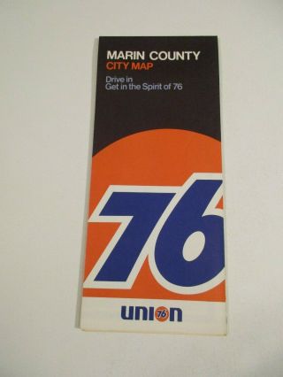 1970 Vintage Union 76 Marin County Ca Gas Station Travel Road Map - Box B7