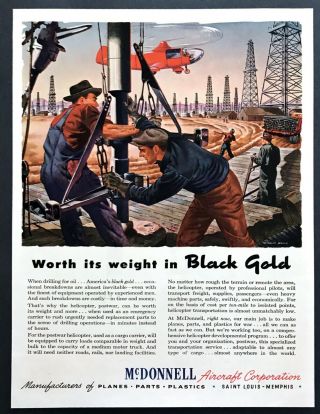 1945 Oil Well Drilling Rigs Oilfield Helicopter Art Mcdonnell Vintage Print Ad