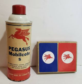 Vintage Mobil Oil Pegasus Mobilcote S Spray Can & Playing Cards