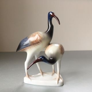 Vintage Hollohaza Hungarian Porcelain Figurine,  Ibis Birds Storks Cranes