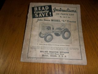 Vintage John Deere Model L Tractor Instructions And Parts List No.  101t