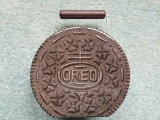 Vintage Oreo Cookie Tin Lunch Box Purse Hinged With Clasp And Handle