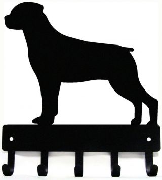 Rottweiler Dog Leash Hanger Metal Wall Key Rack Holder 5 Hooks Small 6 " Made Usa
