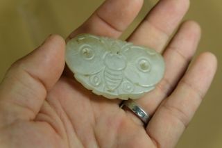 Antique Chinese Hand Carved Butterfly Jade Pendant. 7