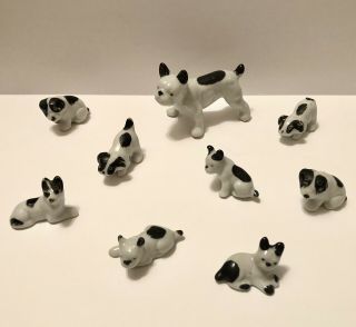 Set 9 Vintage Ceramic Boston Terrier “mother & Puppies” Mini Dog Figurines Japan