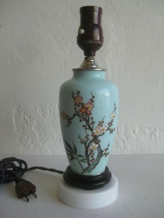 Fine Old Antique Japanese Blue Cloisonne Enamel Lamp Vase W/cherry Blossom Nos?