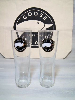 Two Goose Island Ale Beer Glass Lager Craft Brewery Festival 2/3 Pint,  Gift Bag