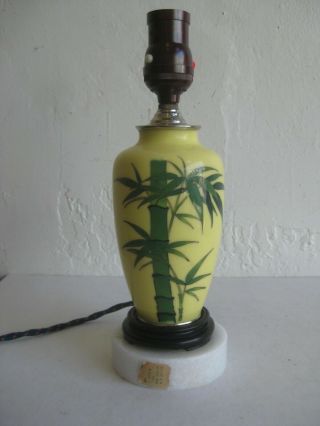 Fine Old Antique Japanese Yellow & Green Cloisonne Enamel Lamp Vase W/bamboo Nos
