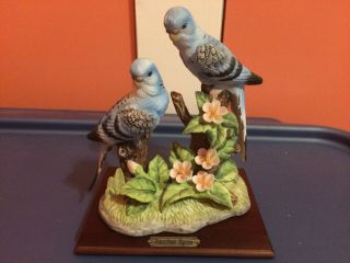 Blue Parakeets Figurine Porcelain Arnart Royal Carlton W Wood Stand