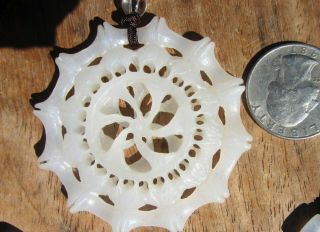 LARGE VINTAGE CHINESE CARVED MUTTON FAT WHITE JADE PENDANT NECKLACE 2