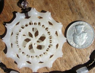 LARGE VINTAGE CHINESE CARVED MUTTON FAT WHITE JADE PENDANT NECKLACE 3