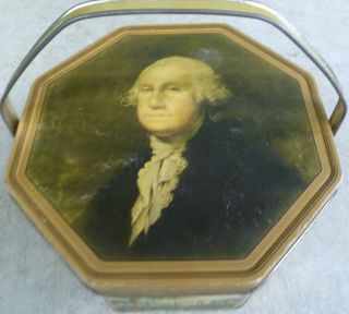 Vintage Biscuit Tin: Loose - Wiles: George Washington: Handle: 8 - Sided