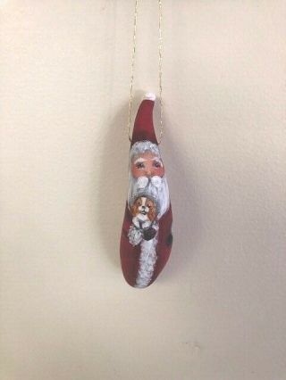 Hand Painted Santa & Cavalier King Charles Gourd Ornament / Ann
