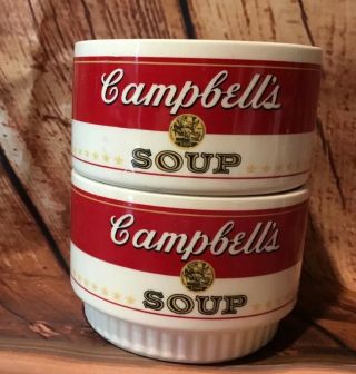 2 Vintage Campbell’s Stackable Soup Bowls Red And White Made In Usa