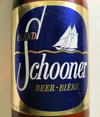Vtg Schooner Oland Stubby Beer Bottle 12oz Brown Label Canada Cap 1970s 1980s Og