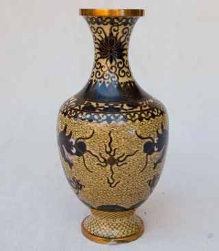 Antique Bronze Chinese China Cloisonne Black Dragon Table Vase 8 1/4 