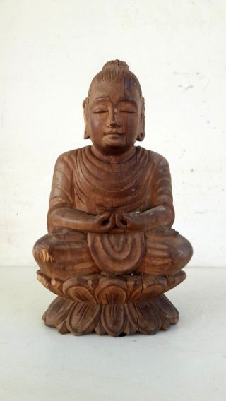 Vintage Old Hand Carved Wooden Hindu Jain God Mahaveer Budda Statue Sculpture