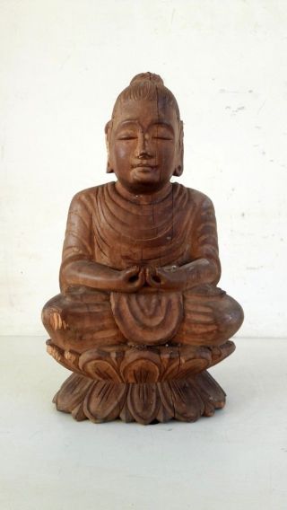 Vintage Old Hand Carved Wooden Hindu Jain God Mahaveer Budda Statue Sculpture 2