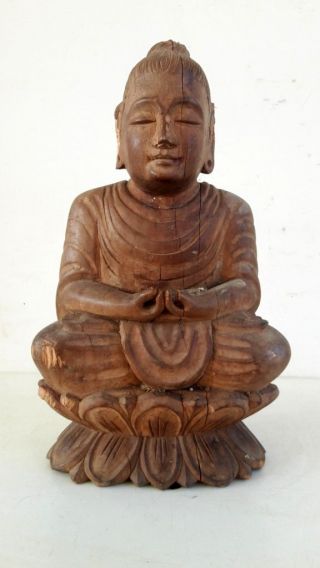 Vintage Old Hand Carved Wooden Hindu Jain God Mahaveer Budda Statue Sculpture 4