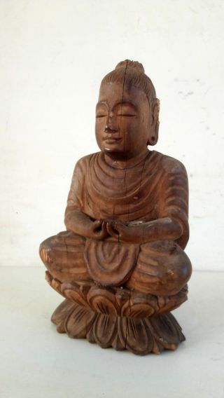 Vintage Old Hand Carved Wooden Hindu Jain God Mahaveer Budda Statue Sculpture 5