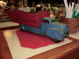 Antique Large Tin Dump Truck Parts Repair Blue & Red