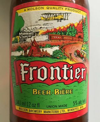 Vtg Molson Frontier Stubby Beer Bottle 12oz Brown Manitoba Label 70s 80s Rare Og