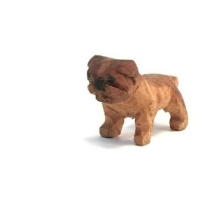 Tiny Miniature Pug Wood Carving - Vintage Antique Primitive 7/8 " Long