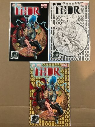 Thor 8 2014 Phantom Color,  Sketch & Gold Variants Spiderman 300 Cover Homage