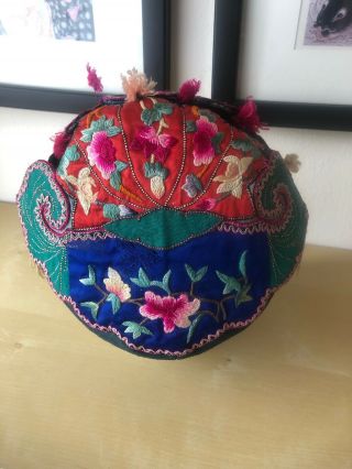 Vintage Chinese Silk Embroidered Childs Tiger Hat - 56385
