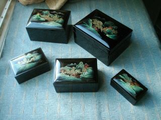 Old Vintage Chinese Set Of 5 Nest Of Boxes Lacquer Wooden China Nesting China