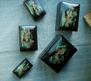 Old Vintage Chinese Set Of 5 Nest of Boxes Lacquer Wooden China Nesting China 4