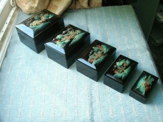 Old Vintage Chinese Set Of 5 Nest of Boxes Lacquer Wooden China Nesting China 7