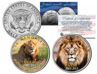 Cecil The Lion Zimbabwe In Memoriam Colorized 2015 Jfk Half Dollar 2 - Coin Set