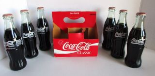 Vtg Coca Cola Classic 6 Pk Bottles & Carton Carrier Formula 8oz Full