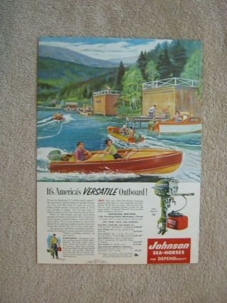 Vintage 1954 Johnson Sea - Horse 10 Outboard Boat Motors Lake Art Print Ad