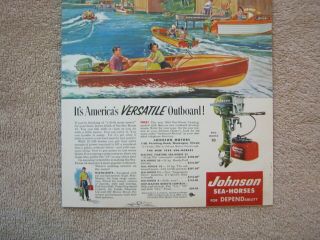 Vintage 1954 Johnson Sea - Horse 10 Outboard Boat Motors Lake Art Print Ad 3