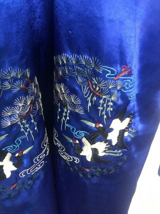 Vintage Chinese Plum Blossoms Blue 100 Silk Embroidered Robe Birds Flowers XL 8