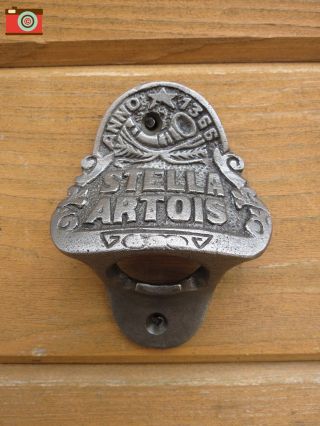 A Wall Mount Stella Artois Bottle Opener,  Cast Iron,  Kitchen,  Bar,  Patio