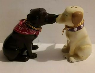 Kissing Dogs Puppy Salt & Pepper Shakers Yellow & Black Labs Labrador Retriever