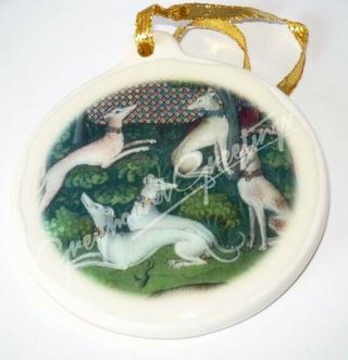 Ancient Dogs Porcelain Ornament,  Greyhound Whippet Saluki Ig