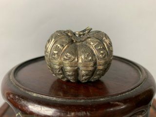 19th/20th C.  Chinese Sterling Silver Pumpkin Covered Box