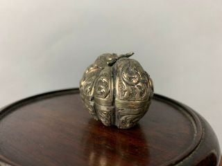 19th/20th C.  Chinese Sterling Silver Pumpkin Covered Box 4
