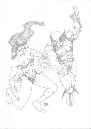 Princess Diana And Wolverine (11 " X17 ") By Ricardo Oliveira - Ed Benes Studio