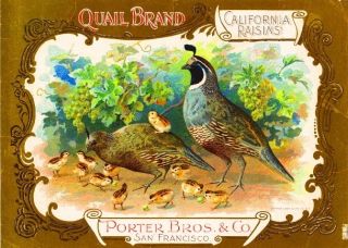 San Francisco Quail Raisin Grape Wine Fruit Crate Label Art Print Vintage Poster