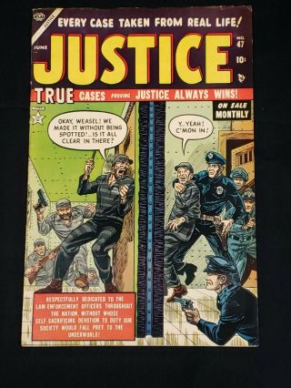 Justice 47 6/1954 Atlas Comic Book True Cases Justice Always Wins
