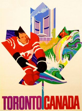 Toronto Canada Canadian By Airplane Vintage Travel Art Poster Advertisement