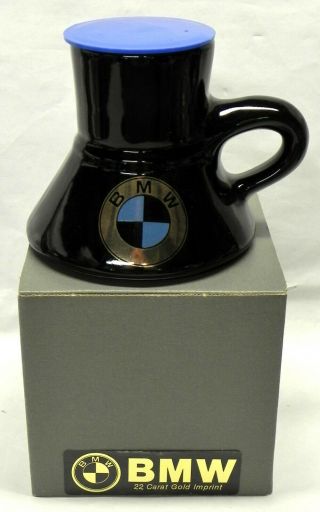 Bmw Coffee Cup,  Black Ceramic Angled " Chimney " Mug,  22 Carat Gold Logo,  Nib
