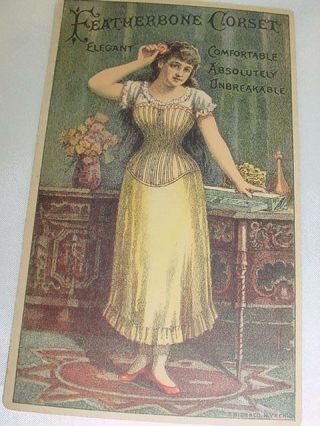 Old Trade Card Featherbone Corset Advertising Constricted Waist Resque